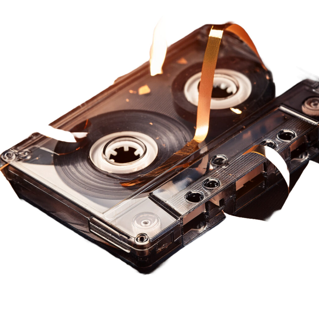 Transparent broken cassette tape