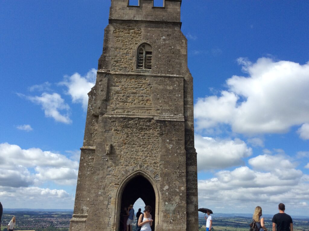 A close-up photo I took at Glastonbury Tor of the roofless St. Michael's.