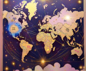 A dreamy celestial world map with zodiac constellations woven into the background — soft mauve deep pink hues with gold or white star lines. the map has zodiac glyphs subtly placed over certain countries that are gold and pink to reflect Signs and Countries in astrology