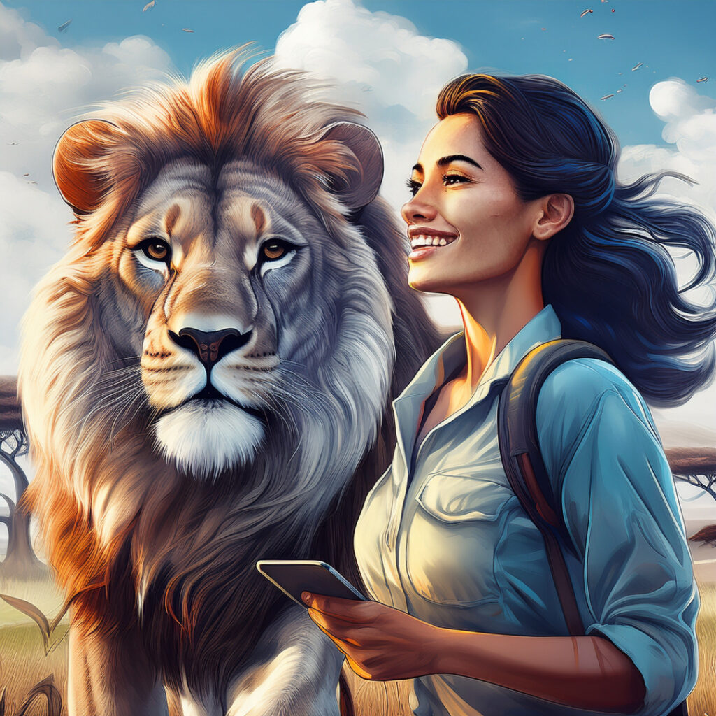 a conservationist with a lion