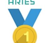 An illustration of primary suspension blue ribbon that hangs from a gold medal with the number 1 written on it and the word 'Aries' is written in teal to depict the truth about Aries