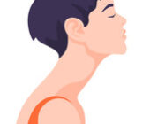 A side profile of a woman with short purple hair, with a long neck and an orange strap (clothing), to represent how to spot a Taurus woman
