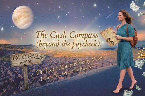 Promotional image that matches the website header. A barefooted. woman in a blue dress with a leather backpack walks the Rocky Road barefooted holding a map. In the distance planet Venus the stars Rookie volcano environment side reads pot of gold straight ahead. Is blowing in the air behind her.