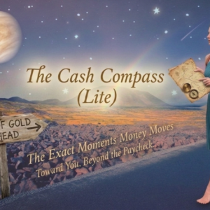 Promotional image that matches the website header. A barefooted. woman in a blue dress with a leather backpack walks the Rocky Road barefooted holding a map. In the distance planet Venus the stars Rookie volcano environment side reads pot of gold straight ahead. Is blowing in the air behind her.