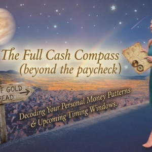 Promotional image that matches the website header. A barefooted. woman in a blue dress with a leather backpack walks the Rocky Road barefooted holding a map. In the distance planet Venus the stars Rookie volcano environment side reads pot of gold straight ahead. Is blowing in the air behind her.