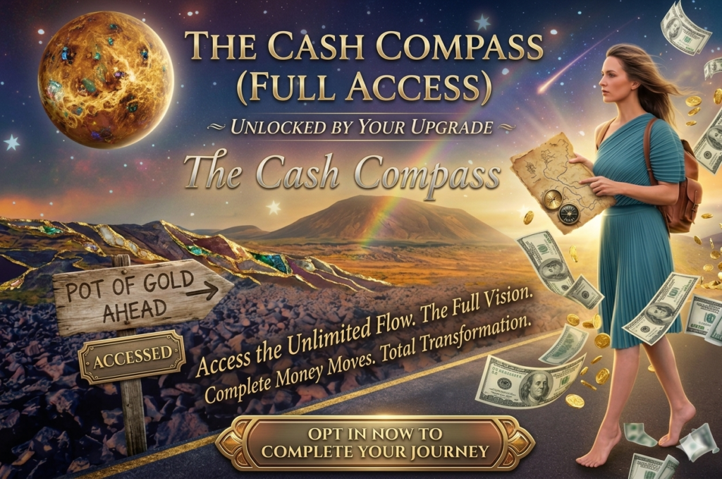 Promotional image that matches the website header. A barefooted. woman in a blue dress with a leather backpack walks the Rocky Road barefooted holding a map. In the distance planet Venus the stars Rookie volcano environment side reads pot of gold straight ahead. Is blowing in the air behind her.