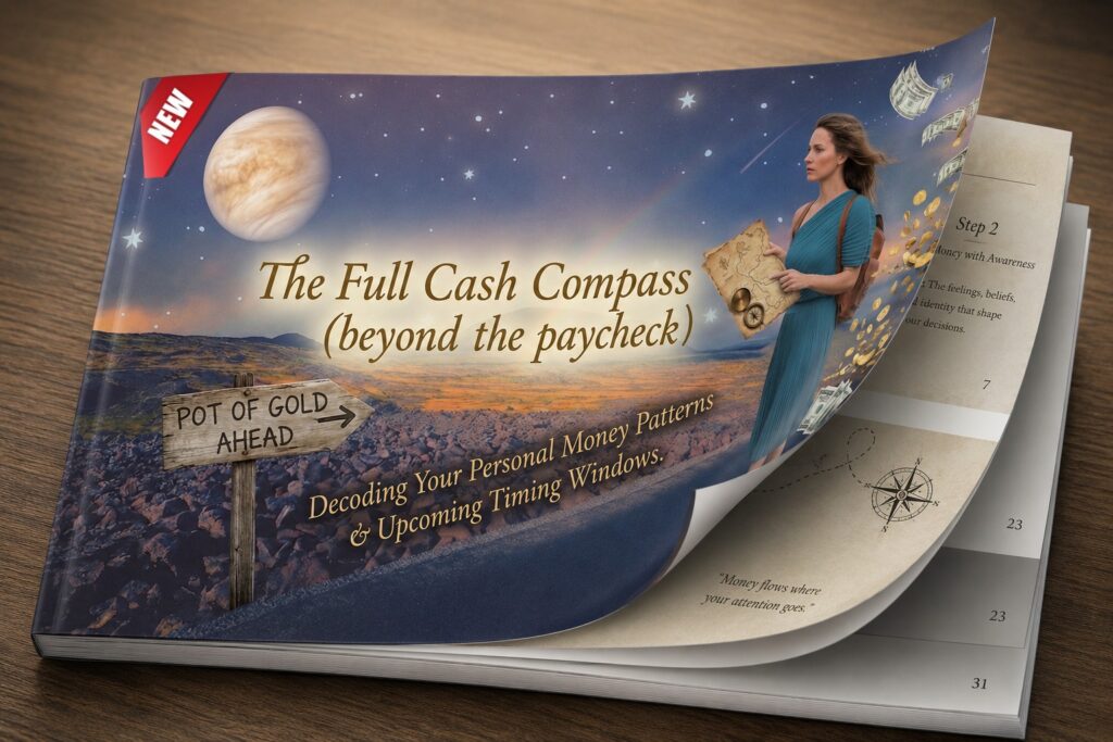New promotional image that matches the website header. A barefooted. woman in a blue dress with a leather backpack walks the Rocky Road barefooted holding a map. In the distance planet Venus the stars Rookie volcano environment side reads pot of gold straight ahead. Is blowing in the air behind her. new banner above on left in red. To depict looking for money